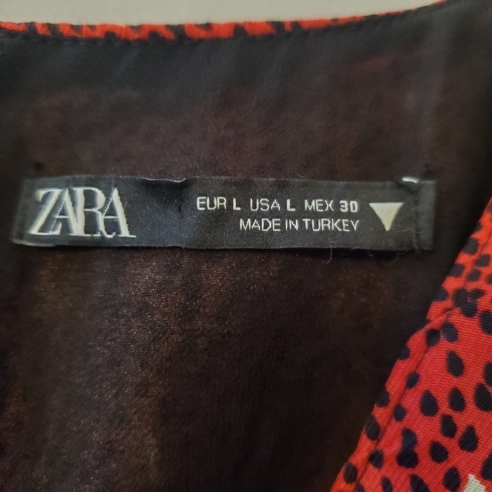 Zara Print Ruched Deep V-Neck Dress Sz L - Picture 2 of 8